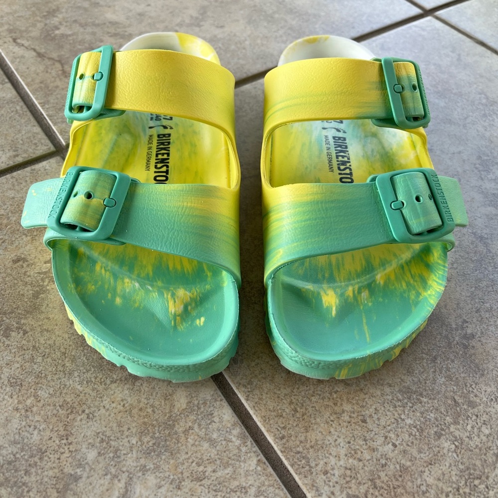 Jade and Yellow EVA Birkenstocks. Size 37 or 6-6.5.